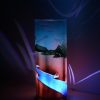 Lamp shown displaying brilliant projected images on backdrop using its internal LED.
