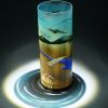 Lamp shown under spot light set directly overhead. Photo displays marvelous projected patterns of light and shadow surrounding base of lamp.