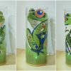 Three alternate flood lit views of lamp are arranged in a triptych.