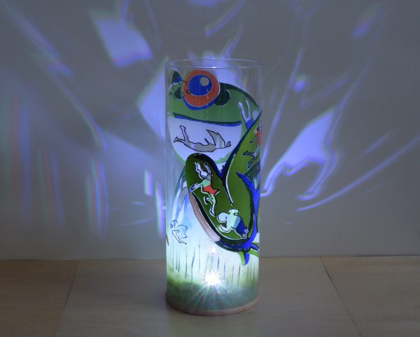 Lamp shown displaying brilliant projected images using only its internal LED.