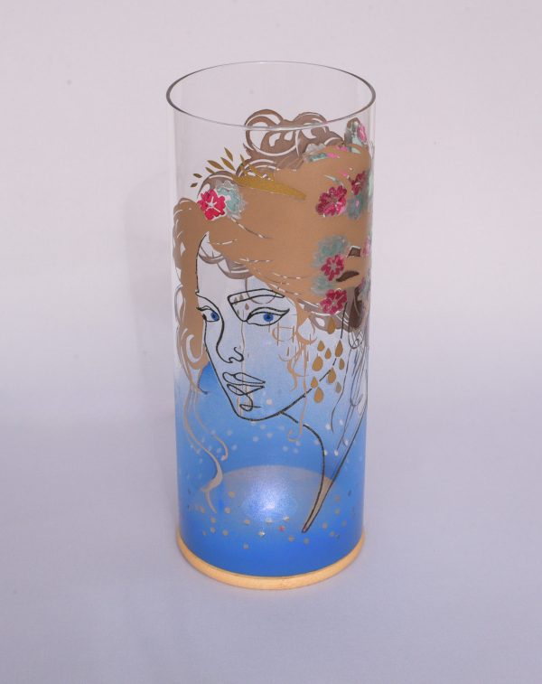 Unique art glass Lamp shown under full sun.