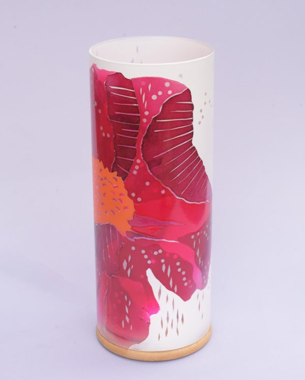Unique art glass Lamp shown lit only by overcast full sun.