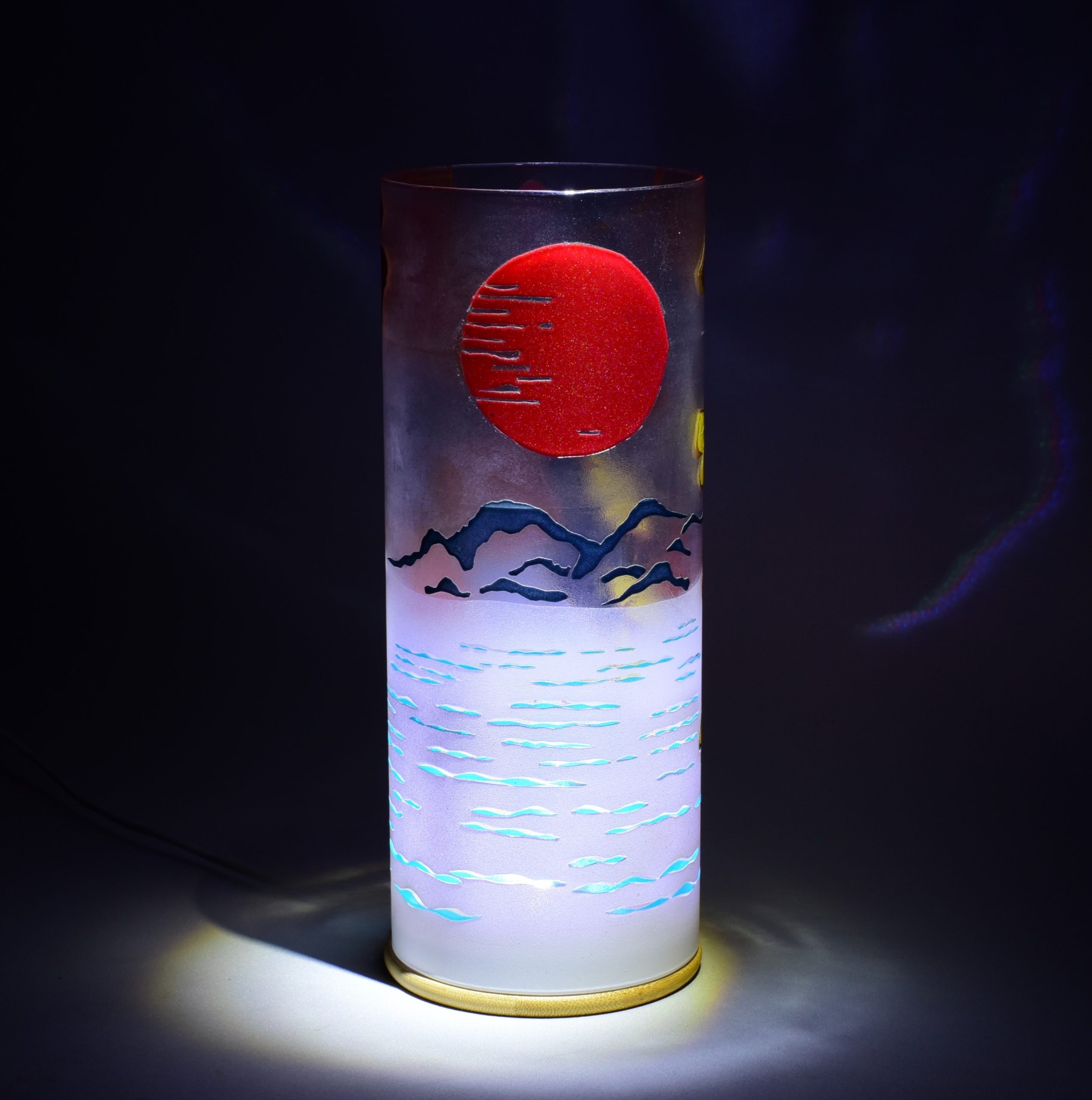 Unique accent lamp shown under spot light set directly overhead. Photo Front view.